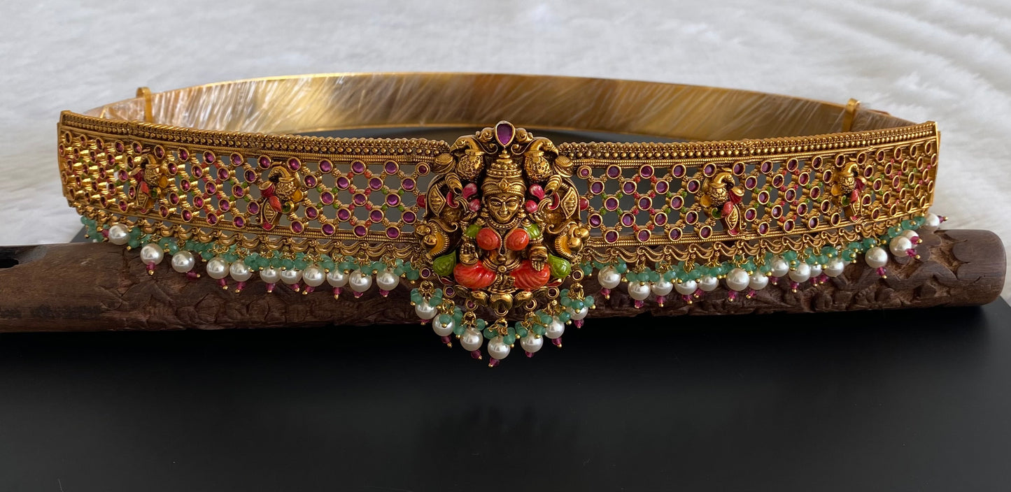 Matte finish meenakari lakshmi peacock waist belt dj-53518