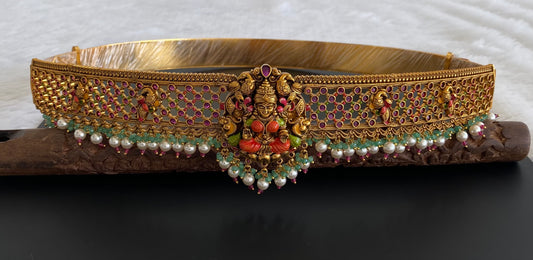 Matte finish meenakari lakshmi peacock waist belt dj-53518