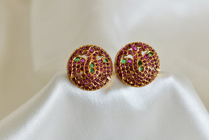 Matte finish kemp-green Gandaberunda round stud/earrings dj-52566