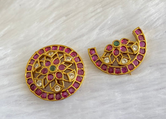 Antique gold tone small kemp-green-white sun moon hair jewel dj-53654