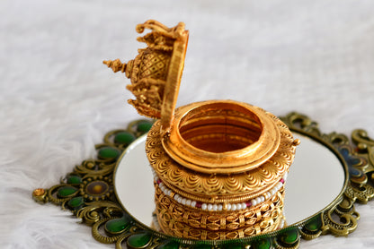 Antique gold tone Shri Krishna temple kumkum box dj-52324