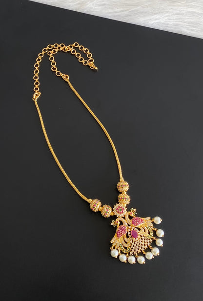 Gold tone ruby-emerald-white stone peacock pearl necklace dj-54241