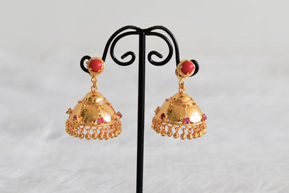 Gold tone coral lakshmi coin jhumkka dj-52203