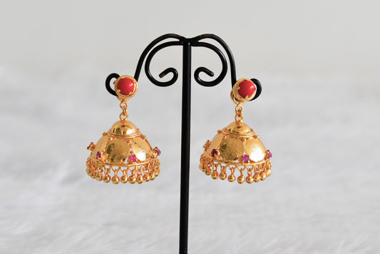 Gold tone coral lakshmi coin jhumkka dj-52203