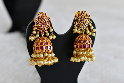 Matte finish kemp pearl lotus jhumkka dj-52154