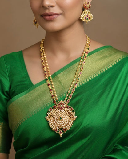 Gold tone double layer real kemp stone haar with screw back earrings dj-17584