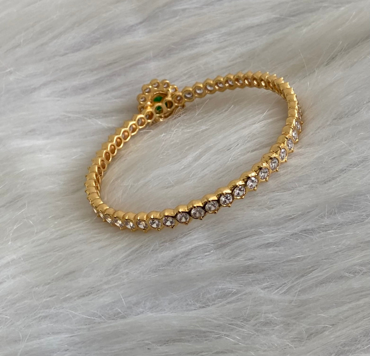 Gold tone AD white green stone diamond look alike bangle/kada(2.10) Dj-54873