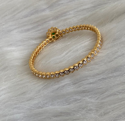 Gold tone AD white green stone diamond look alike bangle/kada(2.10) Dj-54873
