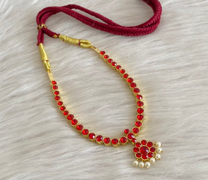 Gold tone AD red stone pearl attigai necklace dj-54988