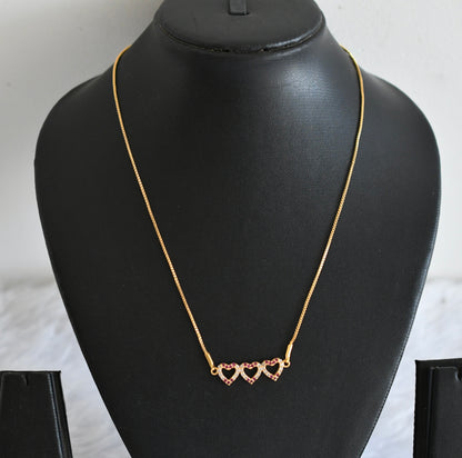 Gold tone pink-white heart pendant necklace dj-53103