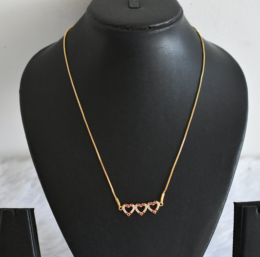 Gold tone pink-white heart pendant necklace dj-53103