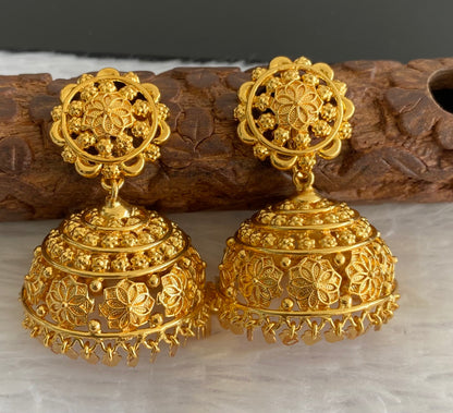 Gold tone kerala style elakka flower jhumkka dj-53148