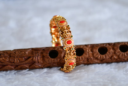 Antique gold tone coral-green lakshmi peacock bangle (2.4) dj-52442