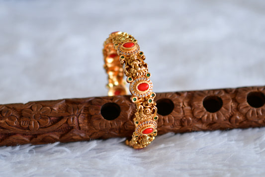 Antique gold tone coral-green lakshmi peacock bangle (2.4) dj-52442