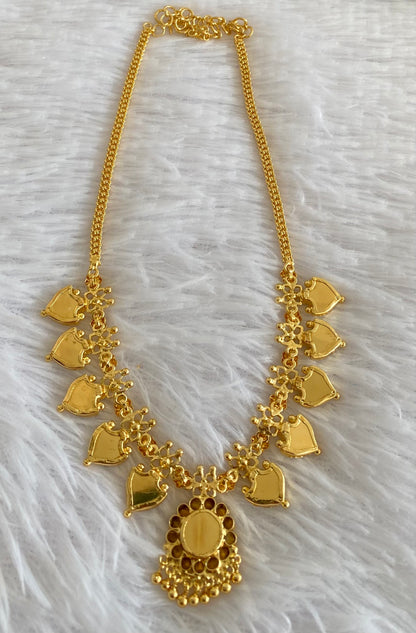 Gold tone white-red palakka necklace dj-53069