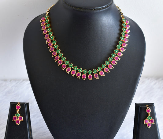 Gold tone ruby-green stone mango necklace set dj-53037