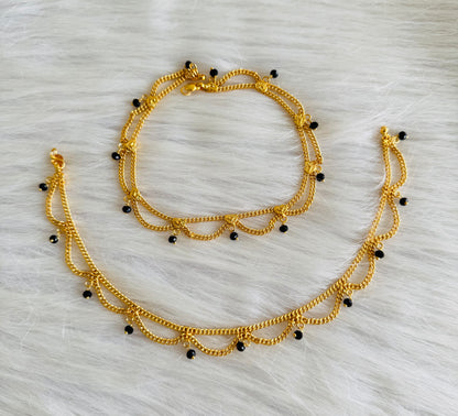 Gold tone 10.5 inches black beaded anklets dj-51312