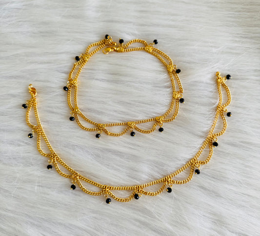 Gold tone 10.5 inches black beaded anklets dj-51312