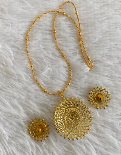 Gold tone 18 inches chain with two tone round pendant set dj-54032