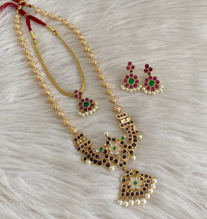 Gold tone precious kemp-green-white pearl peacock nakshi beaded combo set dj-54943