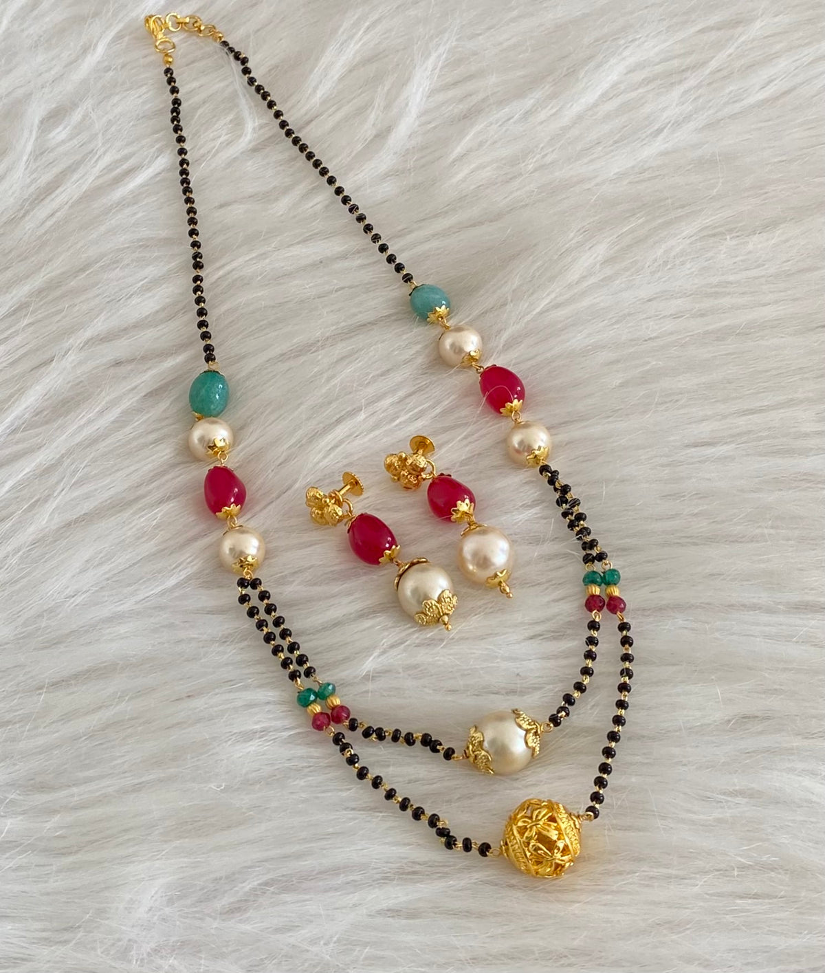 Gold tone pearl layer mangalsutra set dj-54992
