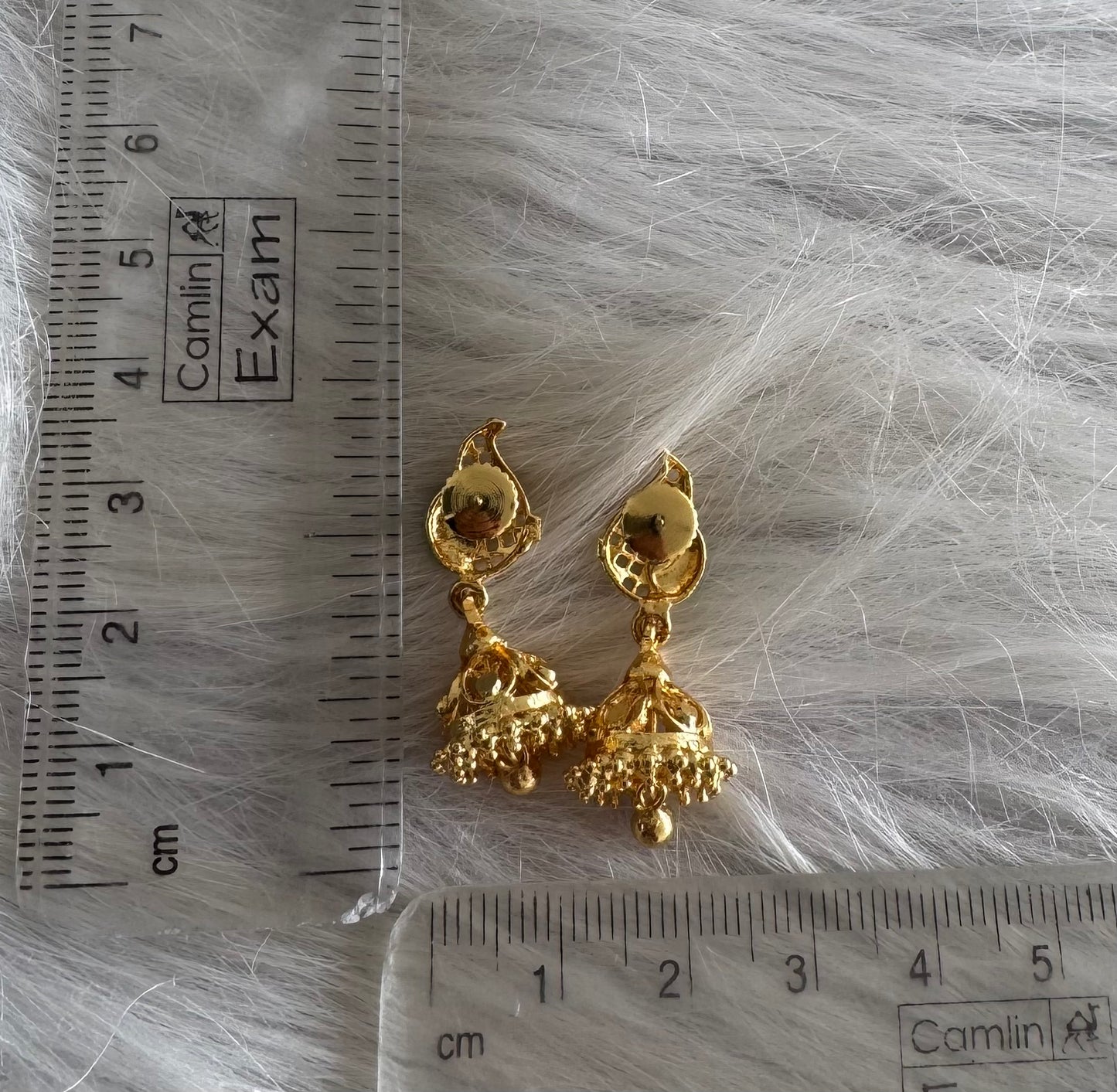 Gold tone blue-green small enamel peacock jhumkka dj-51290