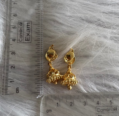 Gold tone blue-green small enamel peacock jhumkka dj-51290