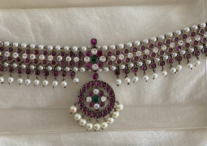 Black finish precious kemp-green-white pearl necklace dj-53955