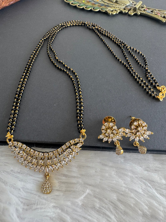 Antique gold tone cz white stone 24 inches mangalsutra set dj-52068