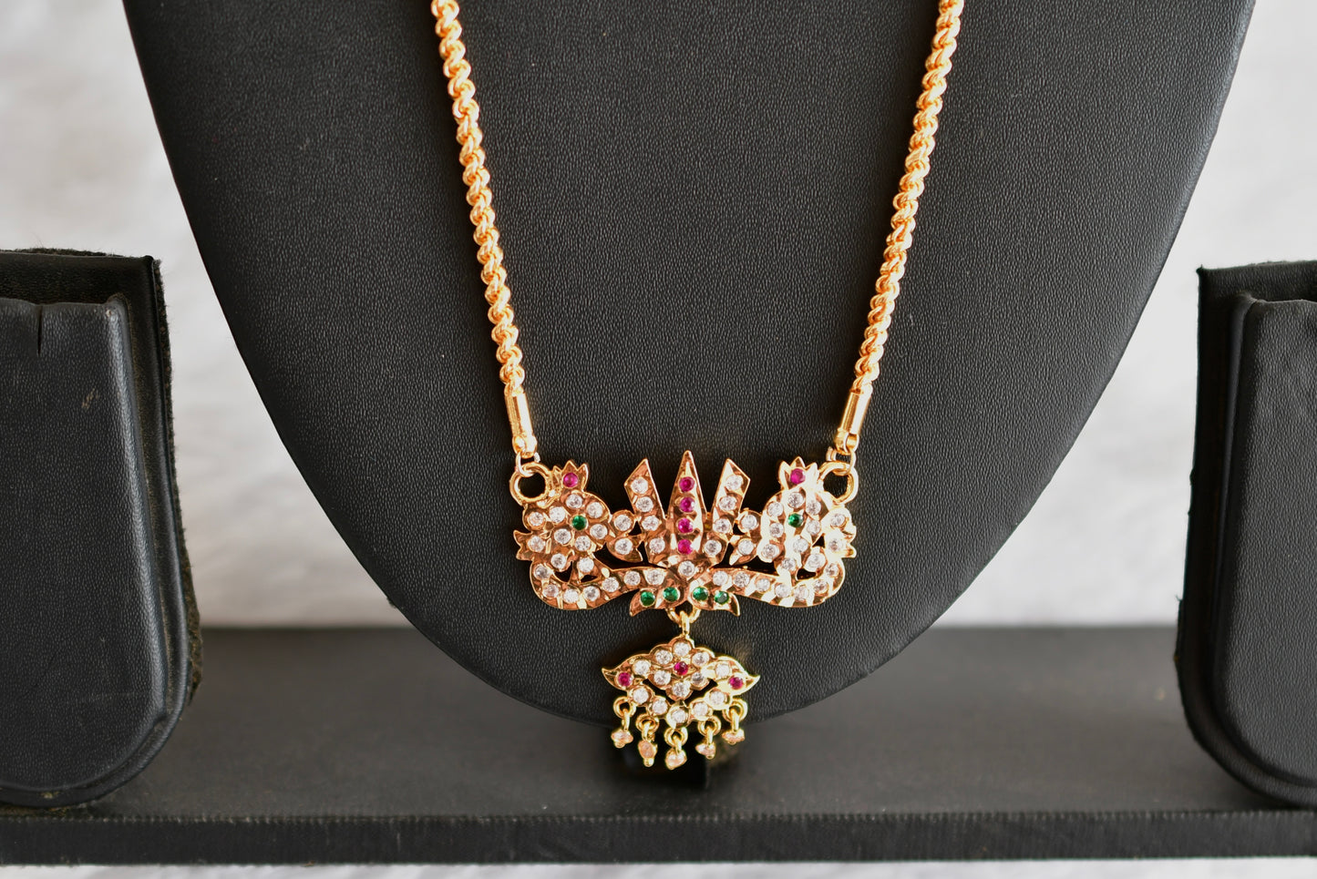 Gold tone AD pink-green nama-shanku-chakra pendant with 24 inches chain dj-51991