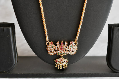 Gold tone AD pink-green nama-shanku-chakra pendant with 24 inches chain dj-51991