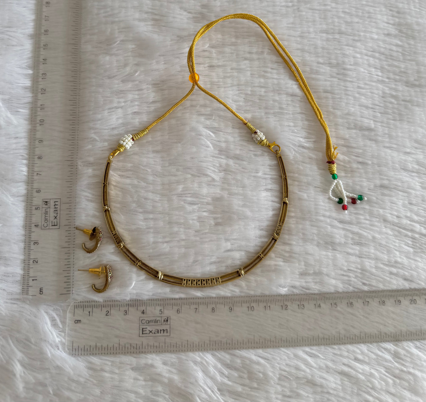 Antique gold tone cz ruby-green kanti necklace set dj-52079