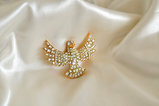 Matte finish white kundan jadau bird brooch dj-52644