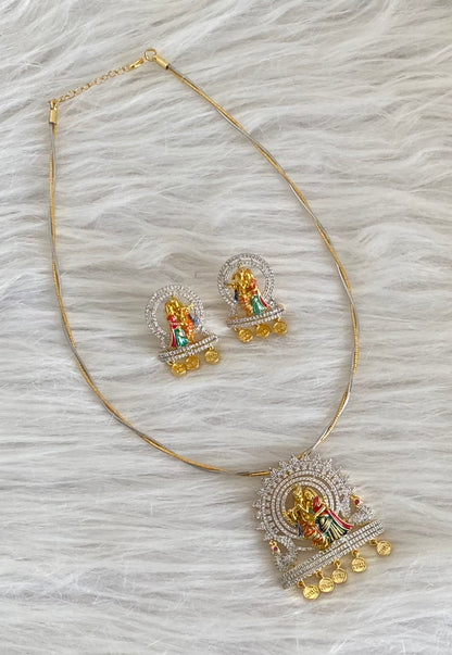 Two tone cz radha-krishna pendant set with kanti necklace dj-54006