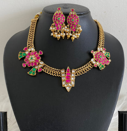 Antique gold tone jadau shri thirumal nama-shanku-chakra necklace set dj-54511