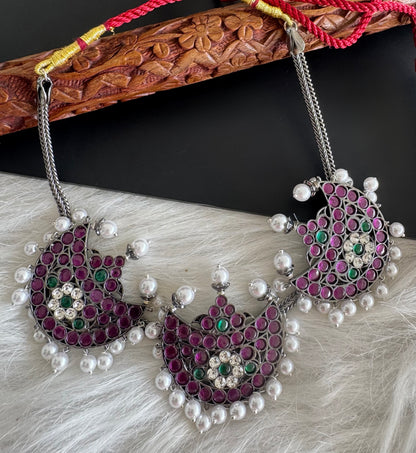 Black finish precious kemp pearl moon necklace Dj-51170