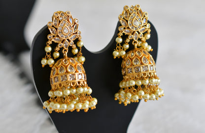 Matte finish white pearl lotus jhumkka dj-52155