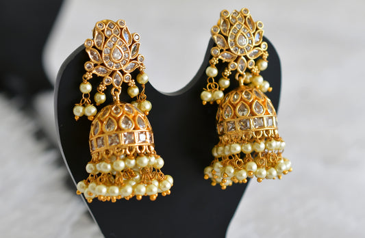 Matte finish white pearl lotus jhumkka dj-52155