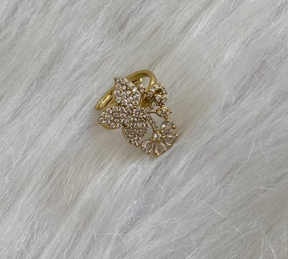 Antique gold tone cz white stone flower adjustable finger ring dj-55047