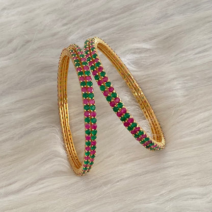 Gold tone ruby green stone set of 4 bangles(2.10) dj-55149