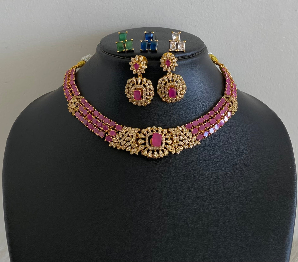 Antique gold tone cz ruby white colour changeable necklace set dj-54753