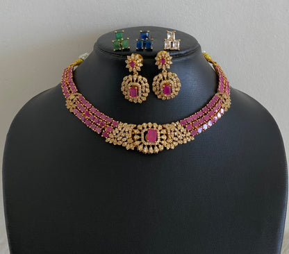 Antique gold tone cz ruby white colour changeable necklace set dj-54753