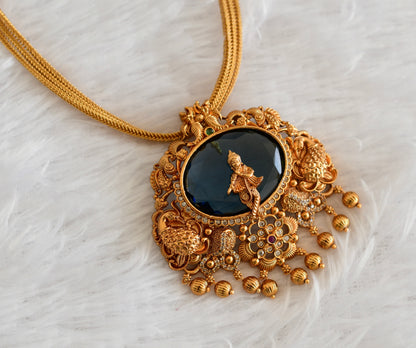Matte finish big blue oval stone krishna choker/necklace dj-54018
