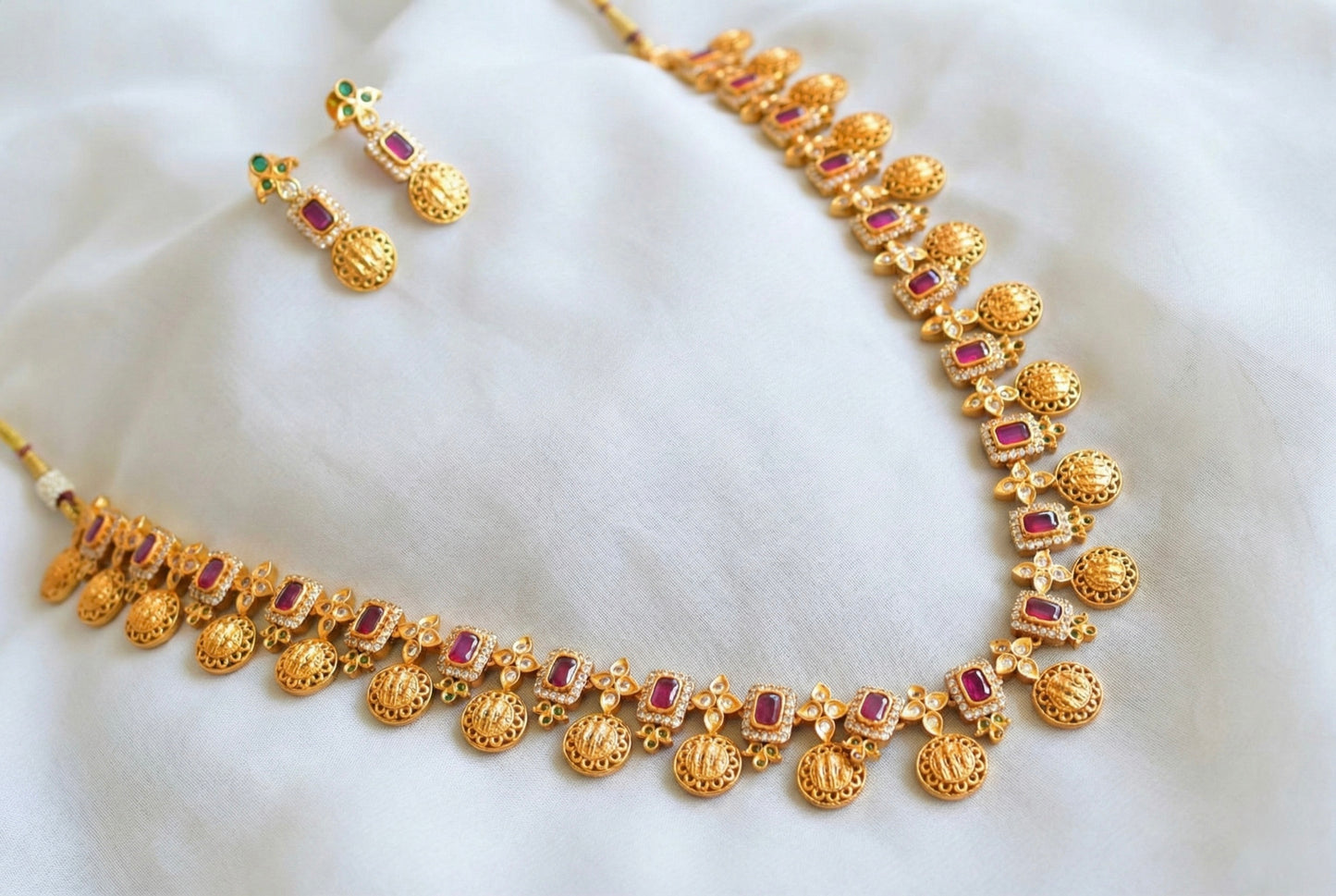 Matte finish cz ruby Ram parivar haar set dj-32679