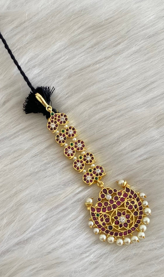 Gold tone precious kemp pearl mango moon tikka dj-20187