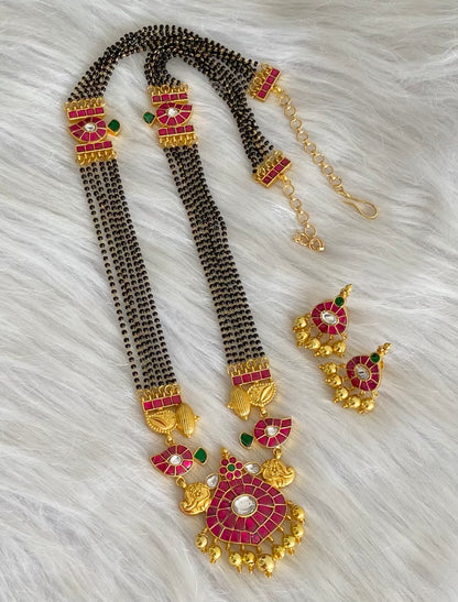 Gold tone kemp-green-white mango kundan jadau mangalsutra set dj-54179