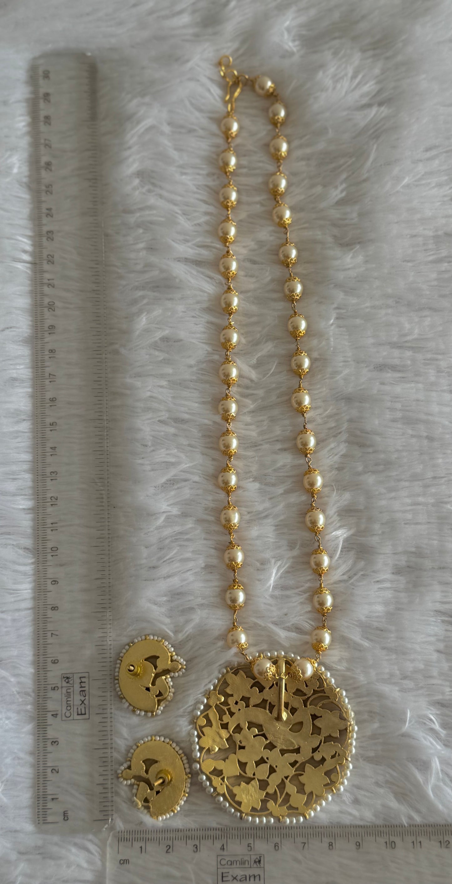 Matte finish multicolor kundan jadau peacock pearl beaded flower necklace set dj-51537