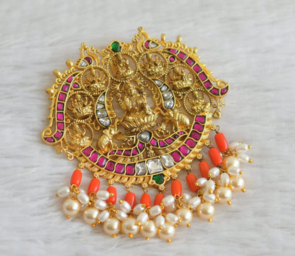 Matte finish pink-green-white kundan jadau coral pearl beaded Ashtalakshmi pendant dj-48979