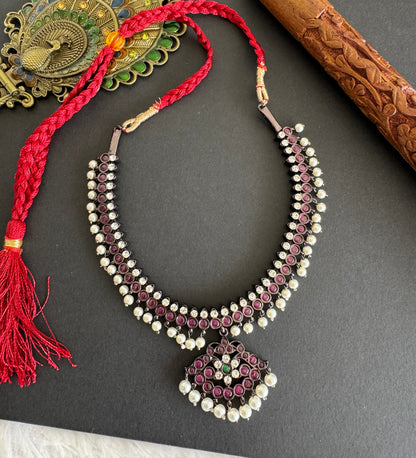 Black finish precious kemp-green pearl necklace dj-52286