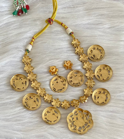 Antique gold tone swan flower kundan jadau necklace set dj-54163